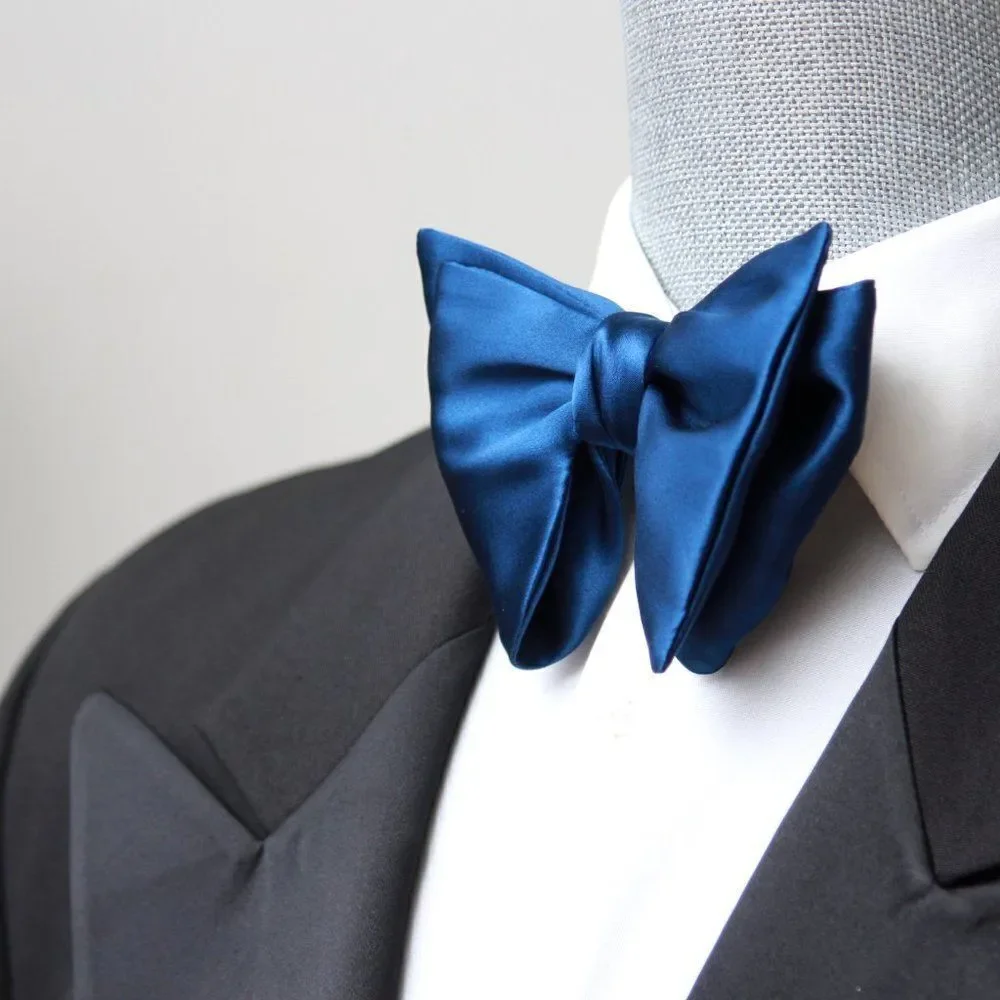 Men's Self-tied Bow‎ Tie 100%Silk Big Butterfly Blue Solid S641